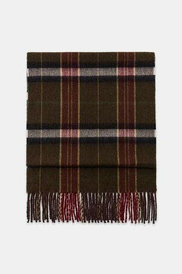 CHECK SCARF WITH FRINGING - Khaki by Zara