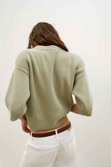 KNIT JUMPER WITH SHOULDER PADS - Light green by Zara - Image 4