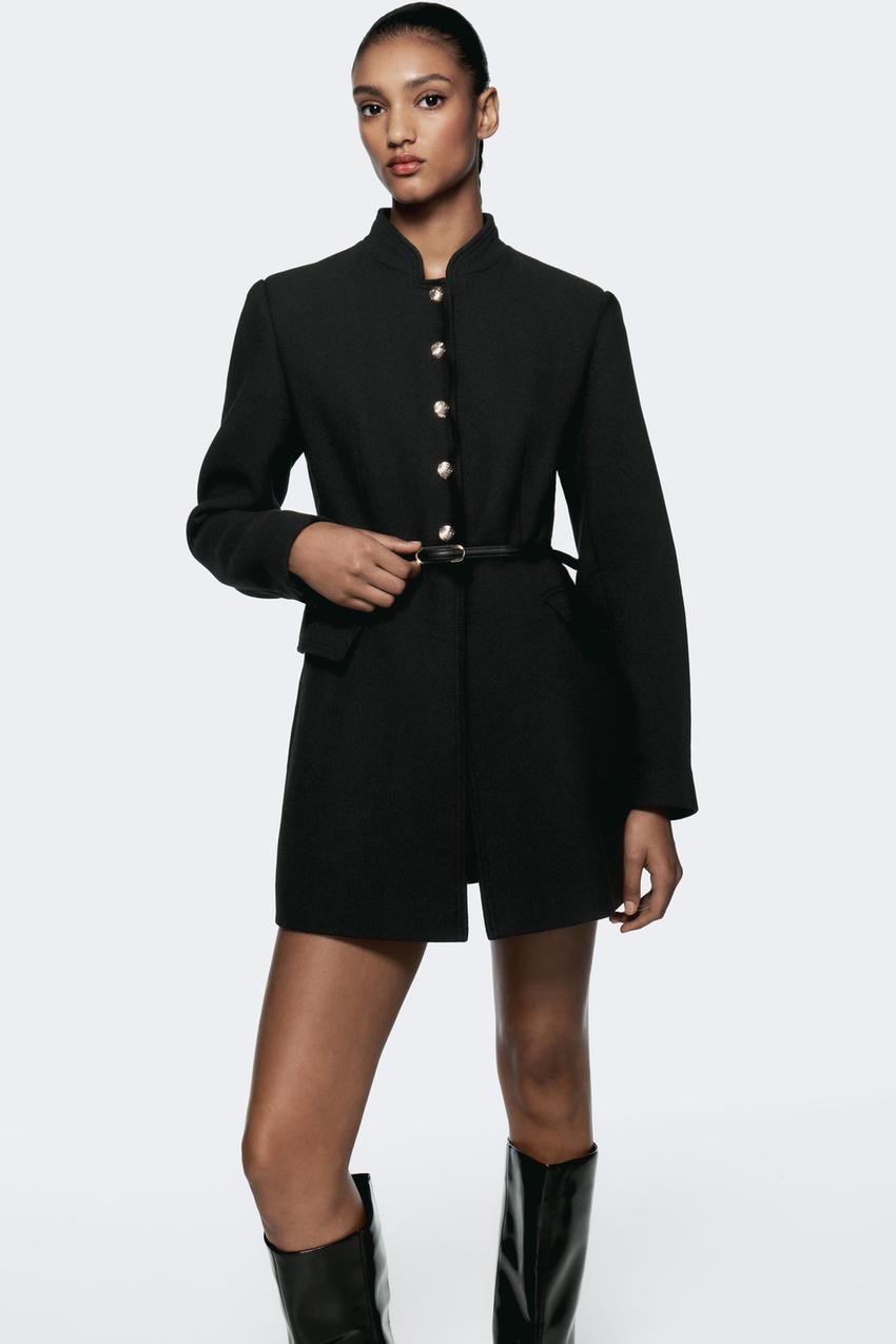 ベルト ウールブレンドコート - ブラック | ZARA Japan / 日本