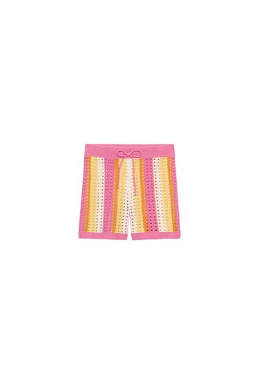 STRIPED CUTWORK KNIT SHORTS - Multicoloured by Zara