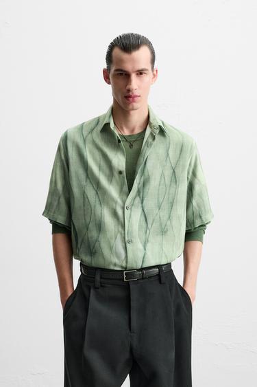 CAMISA ESTAMPADA ABSTRATA - Verde-água da Zara
