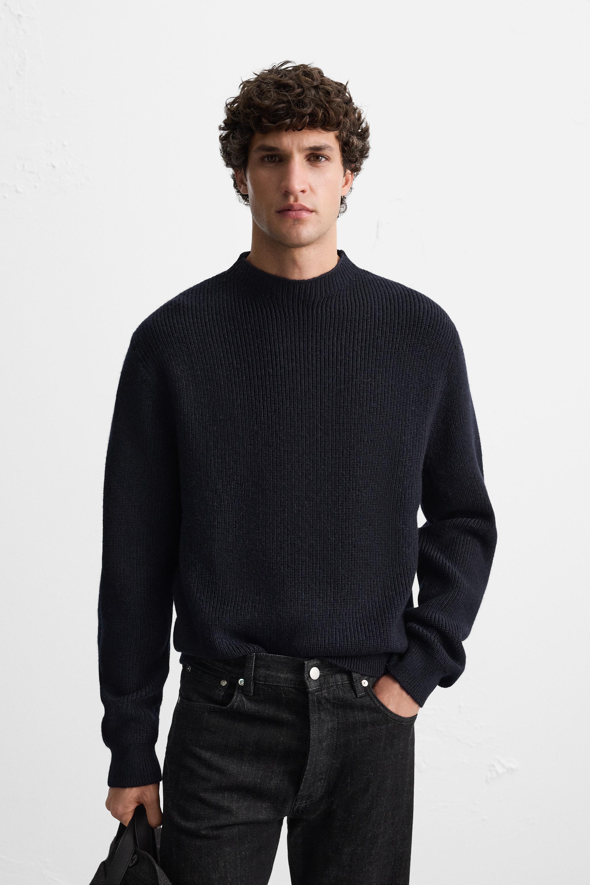 WOOL COTTON HIGH NECK SWEATER Navy blue ZARA United Kingdom