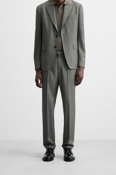 ANZUGHOSE MIT STRUKTURMUSTER AUS 100 % WOLLE - Grau / Rostbraun von Zara