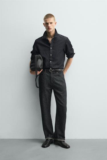 LIGHTWEIGHT COTTON/LINEN DENIM SHIRT - Indigo by Zara
