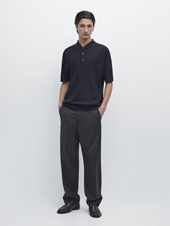 Merino wool knit polo sweater