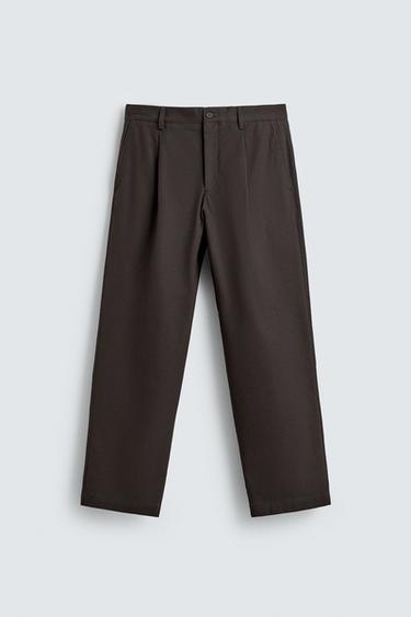 PLEATED TWILL TROUSERS - Dark brown by Zara