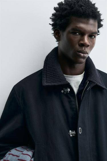 Zara CONTRASTING COLLAR TOGGLE JACKET - Navy blue