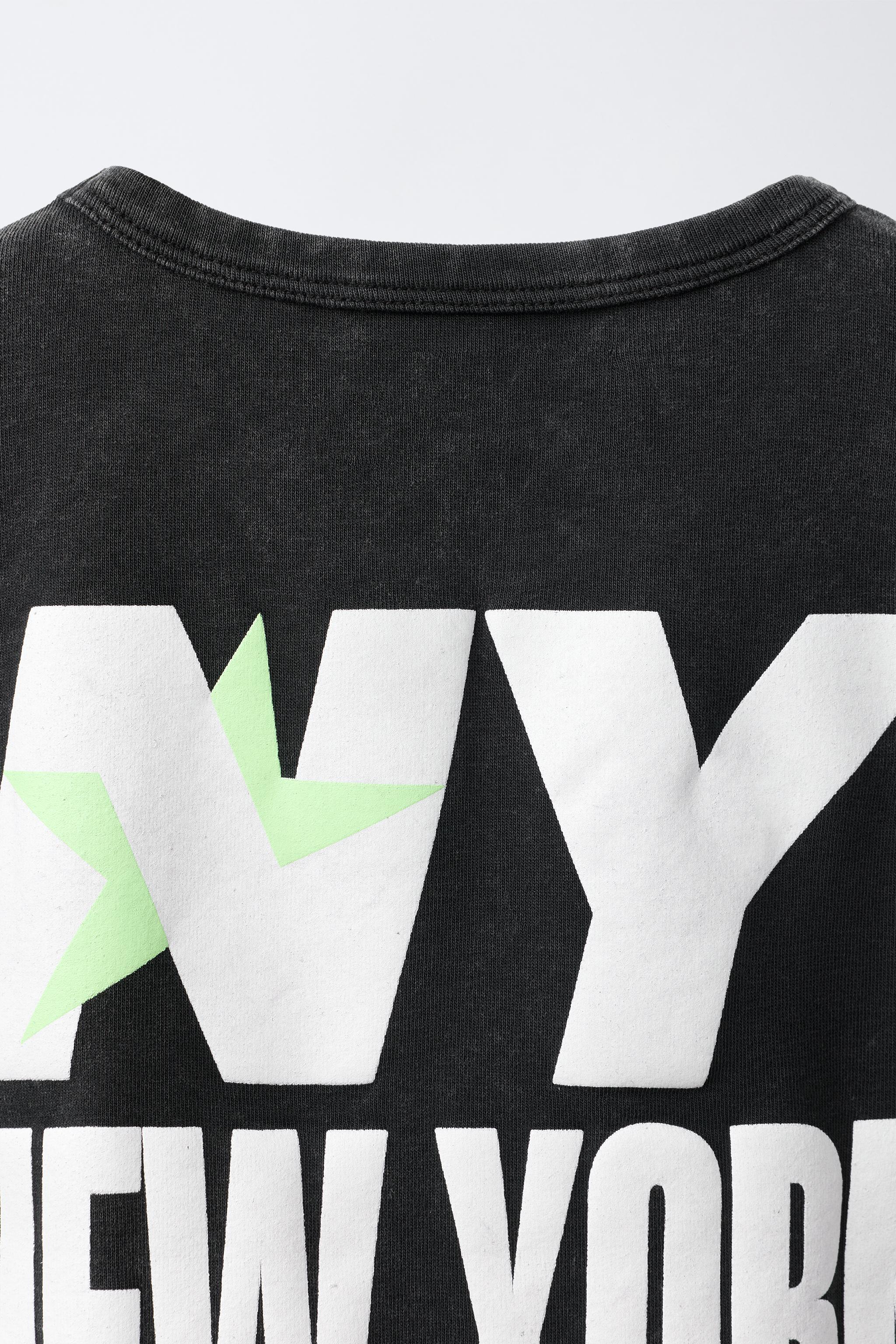 Acid Wash Star & Text Print T-Shirt