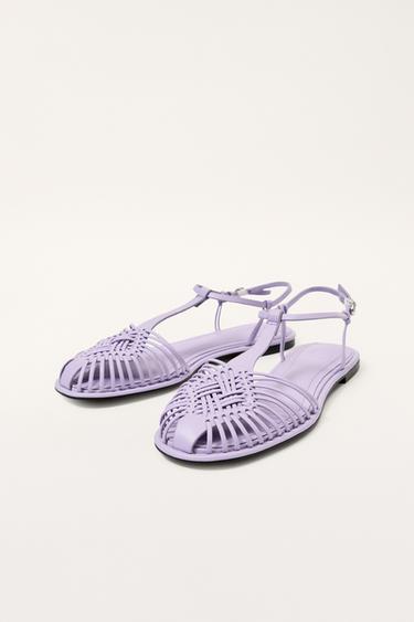LIMITED EDITION BRAIDED LEATHER CAGE SANDALS - Mauve Purple by Zara