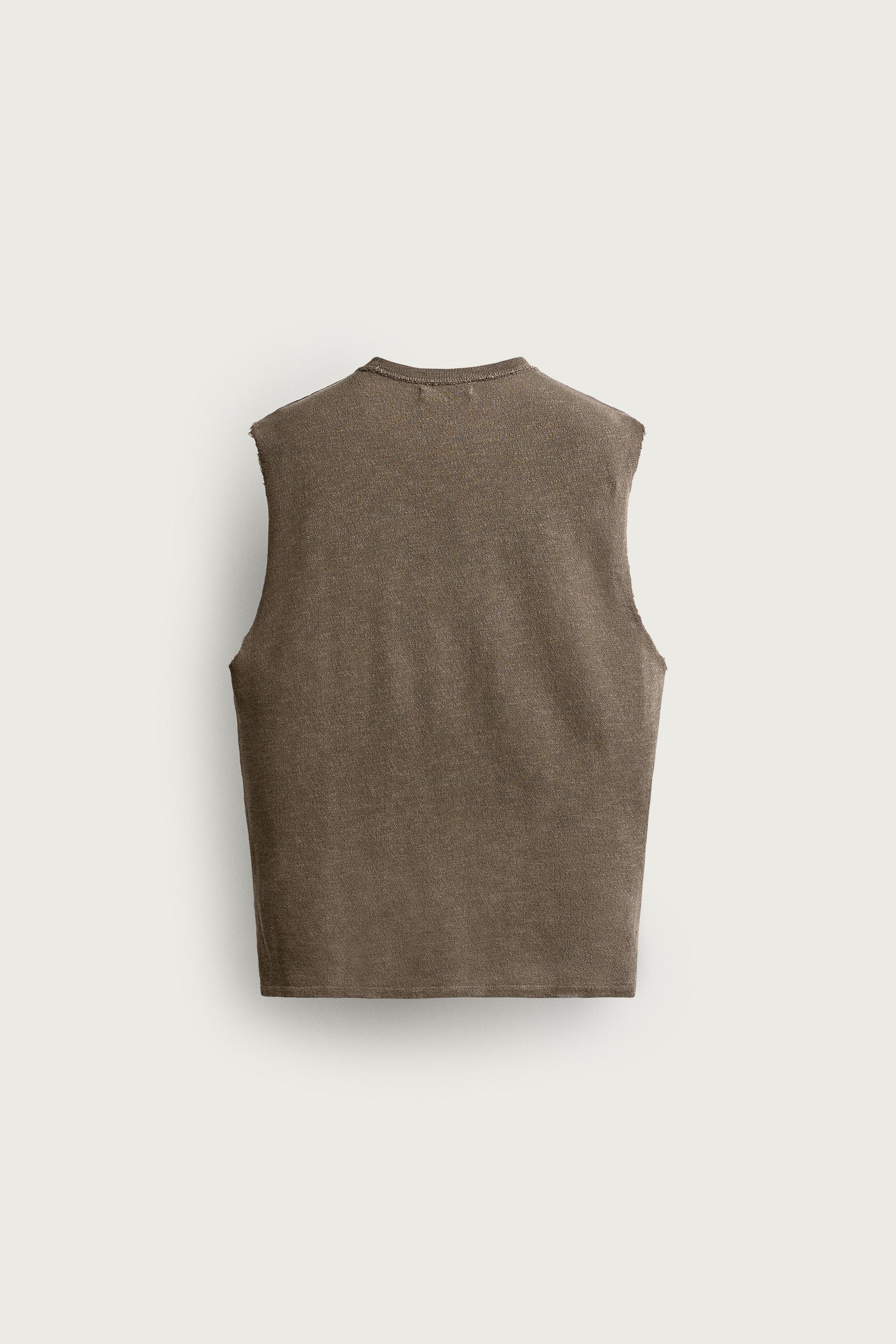 WASHED GRAPHIC KNIT TANK TOP — Brown