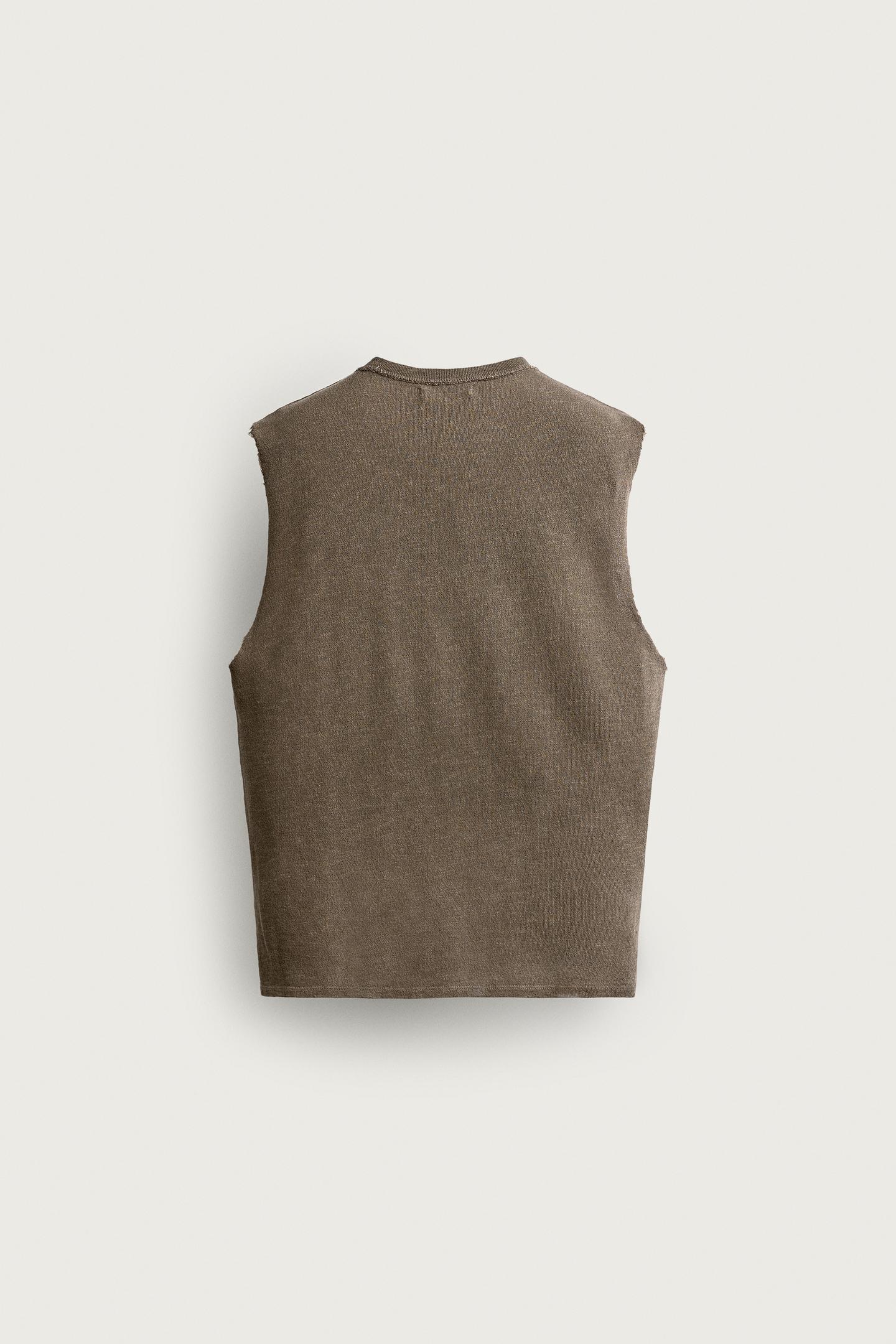 Мужской топ Zara Washed Graphic Knit Tank Top, цвет: Коричневый — фото 7