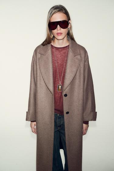 OVERSIZED COAT WITH WOOL AND CONTRAST CUFFS - Dark mink by Zara