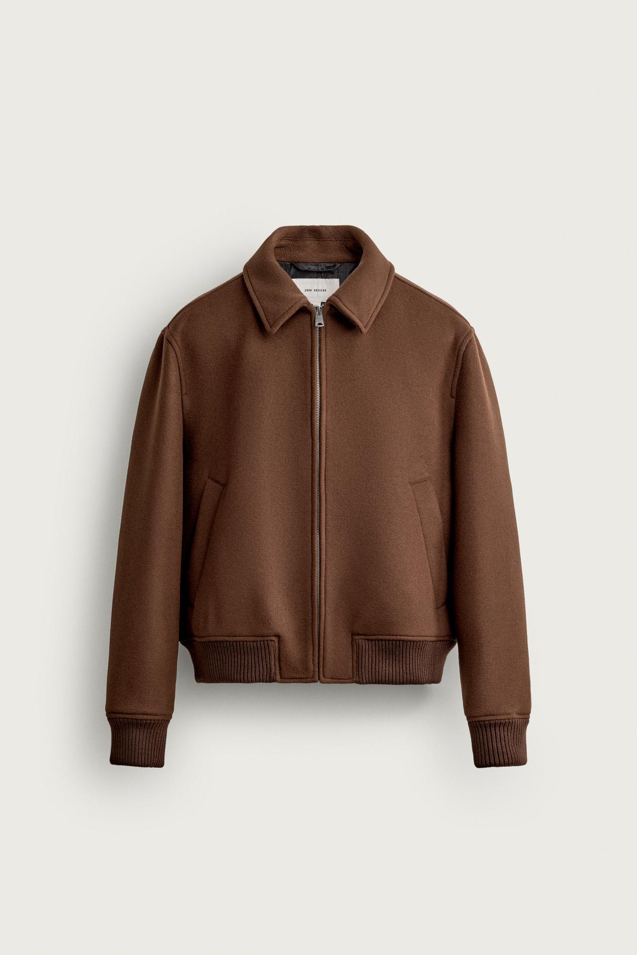 WOOL-BLEND REGULAR-FIT JACKET — Brown