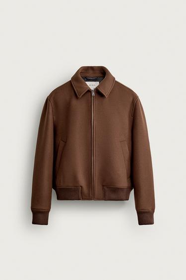 WOOL-BLEND REGULAR-FIT JACKET — Brown 1