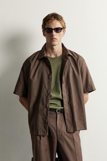 Zara RELAXED FIT FLUID SHIRT - Brown