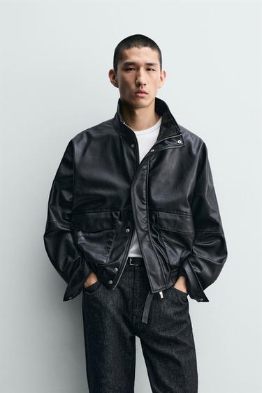 CROPPED FAUX LEATHER JACKET - Black by Zara