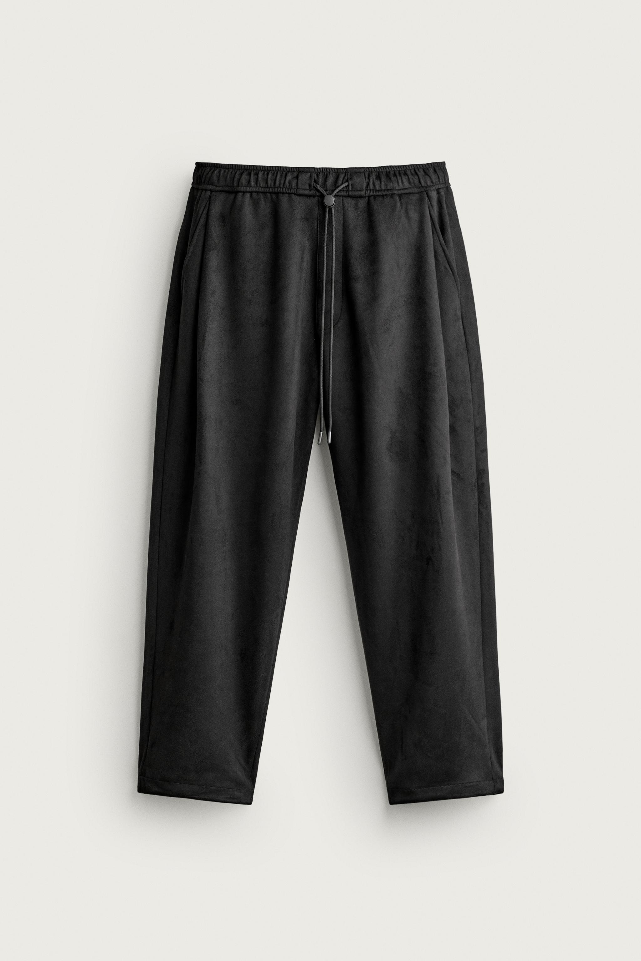 大地　 フェイクスエード ワイドレッグパンツ - ブラック | ZARA Japan / 日本