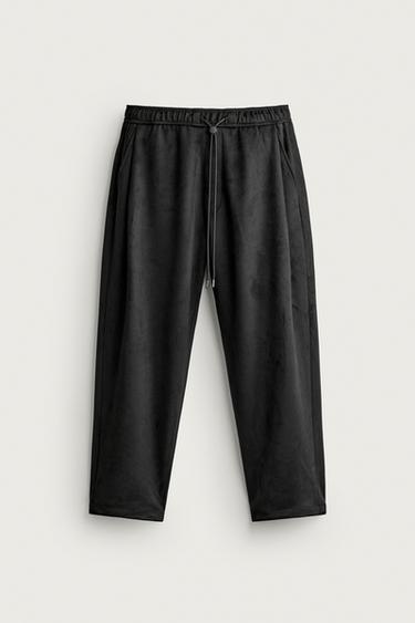 FAUX SUEDE WIDE-LEG TROUSERS - Black by Zara