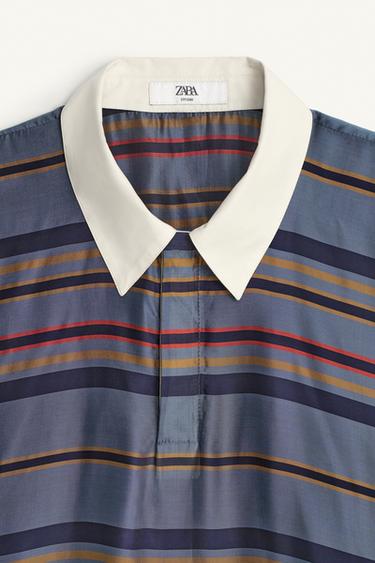 Zara CUPRO-SILK BOXY FIT POLO SHIRT - Navy blue