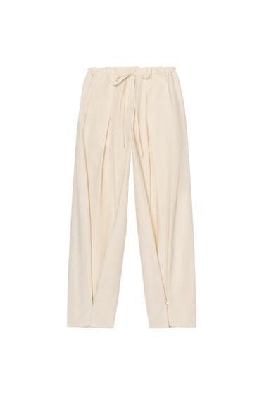 Zara ZW COLLECTION PLEATED PANTS - Cream