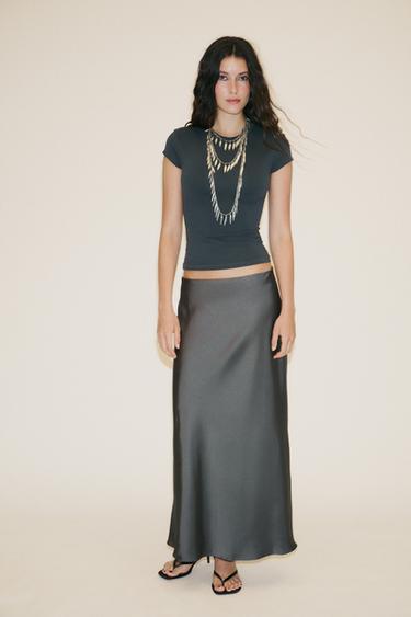 SATIN MIDI SKIRT - Dark grey by Zara - Image 0