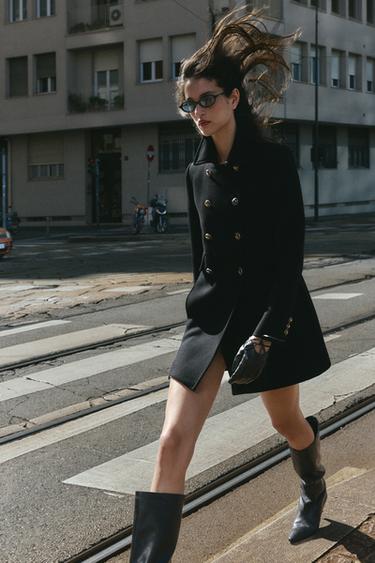 SHORT DOUBLE-BREASTED WOOL COAT - Black by Zara - Image 3