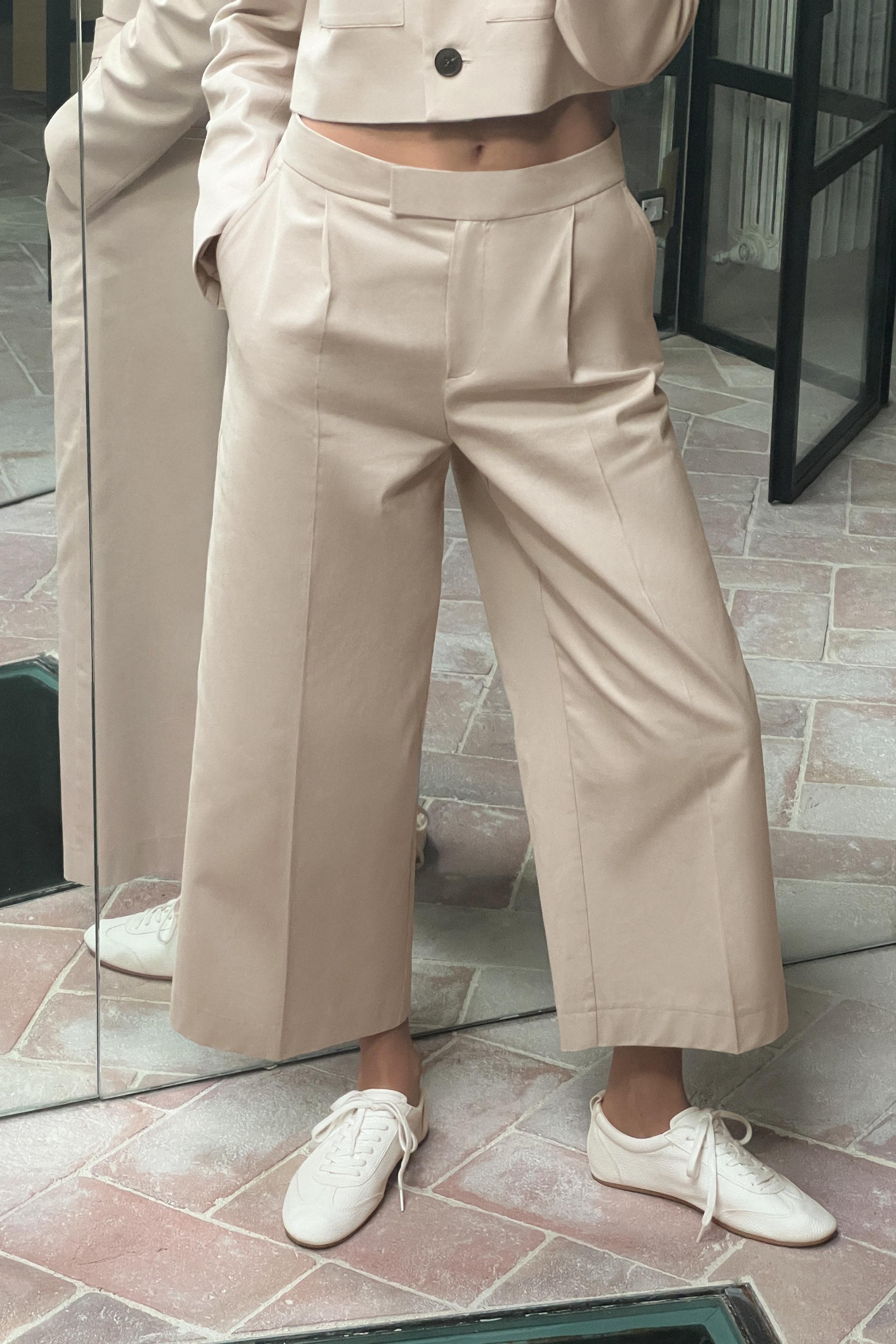 HIGH WAIST WIDE LEG PANTS - Sand