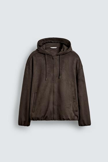 FAUX SUEDE HOODIE JACKET - Brown by Zara