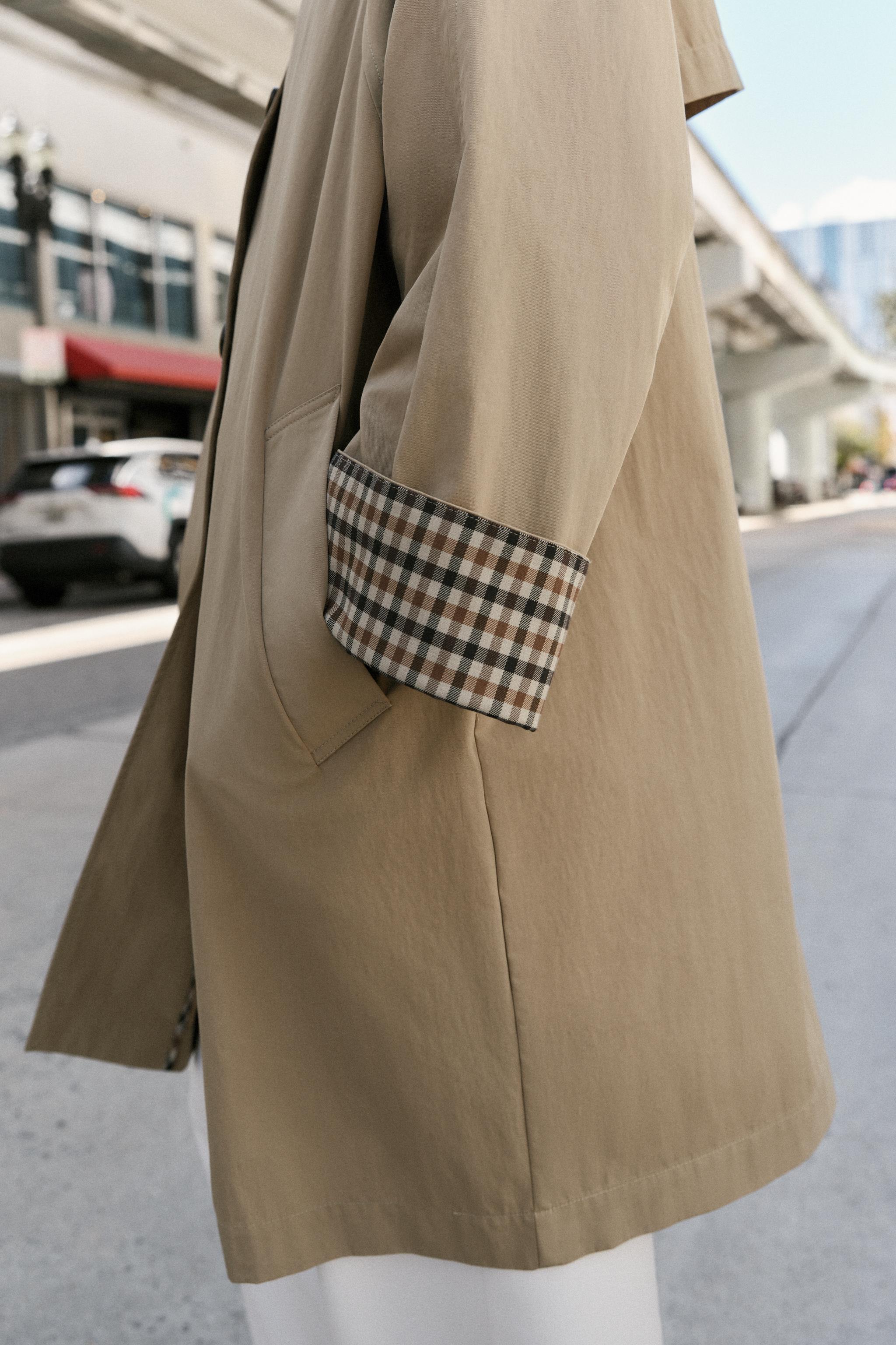 OVERSIZED PLAID CUFF TRENCH COAT