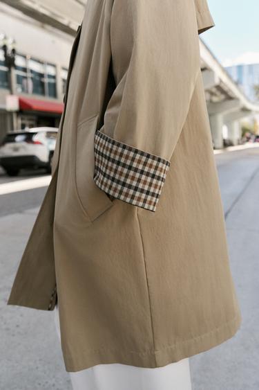 TRENCH OVERSIZE POIGNETS À CARREAUX - Marron clair de Zara - Image 7