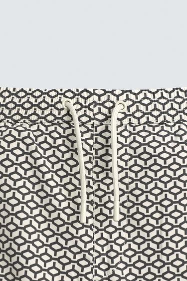 SHORT GEOMETRIC PRINT SWIMMING TRUNKS - Ecru by Zara - Image 7