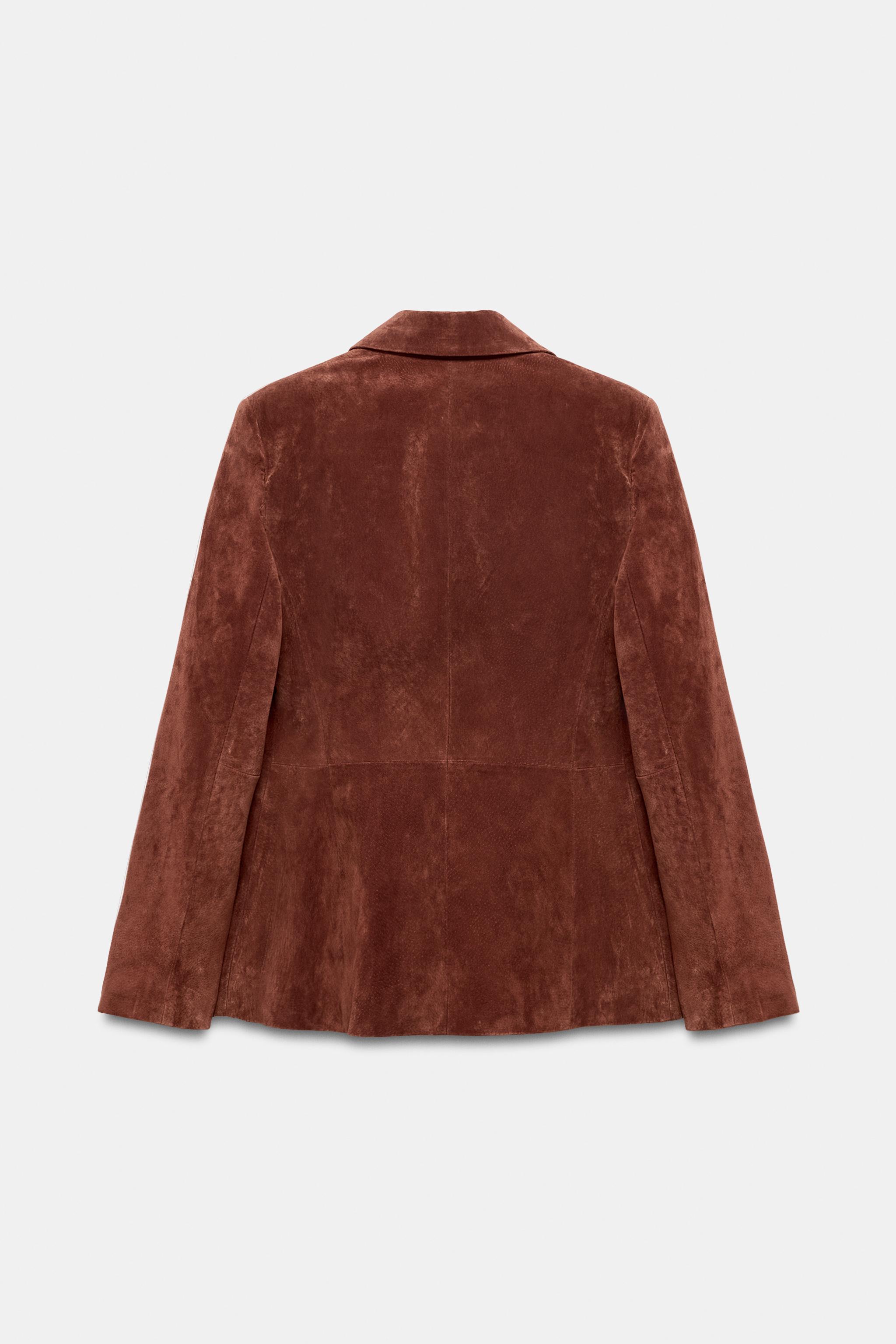 Женские пиджаки Zara 100% LEATHER FITTED BLAZER — фото 9