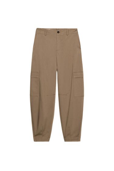 HIGH-WAIST CARGO TROUSERS - camel by Zara