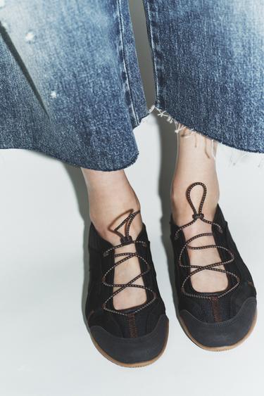 Zara COMBINED SPORTY FLAT SHOES - Black
