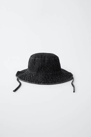 ANIMAL PRINT DENIM BUCKET HAT - Black by Zara