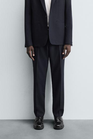 Zara WOOL BLEND SUIT PANTS - Navy blue
