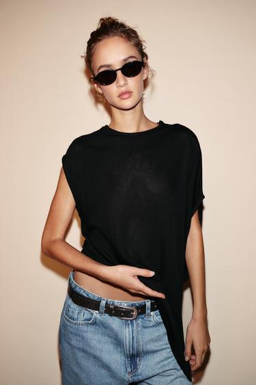 Zara ASYMMETRIC KNIT TOP - Black