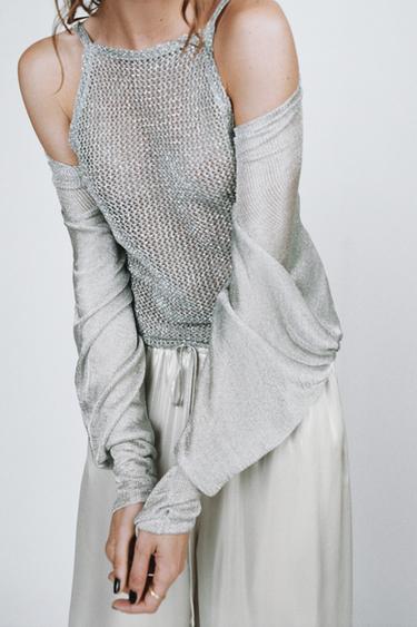 METALLIC THREAD CROCHET TOP - Silver by Zara - Image 1
