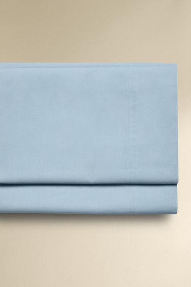 Zara PERCALE COTTON FLAT SHEET (200 THREAD COUNT) - Light blue