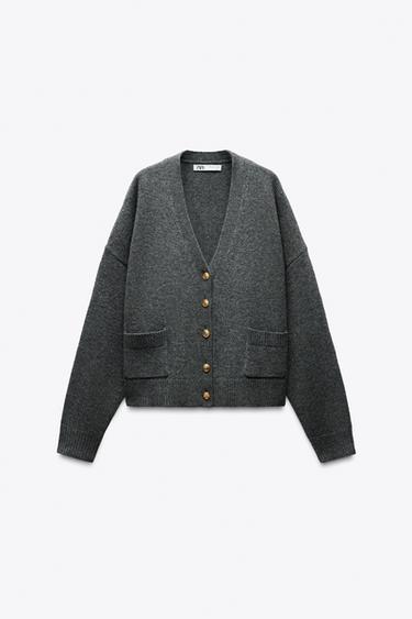 جاكيت 100% صوف بأزرار ذهبية - رمادي داكن الخاص بـ Zara