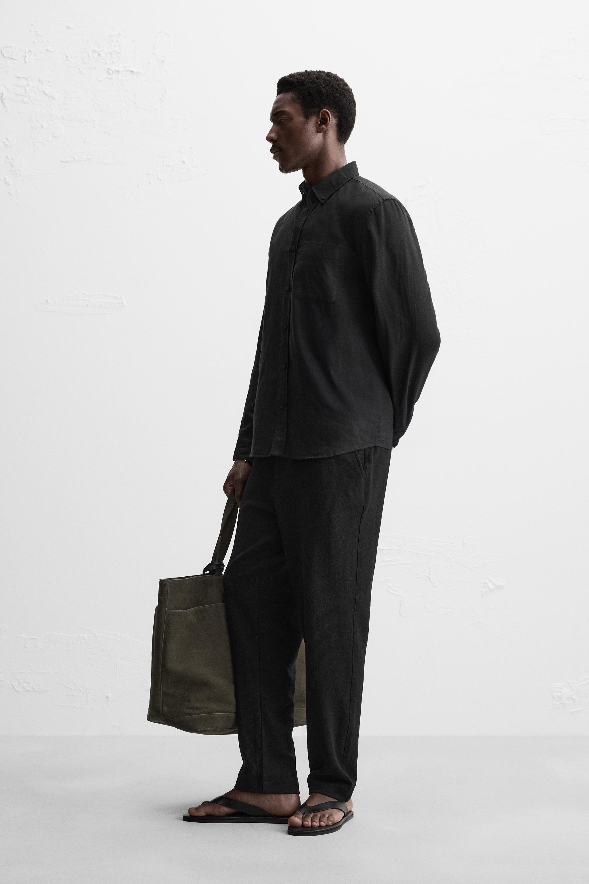 【ZARA】STRAIGHT-LEG テクスチャー パンツ 3641/335/800 テクスチャー パンツ - ブラック | ZARA Japan / 日本