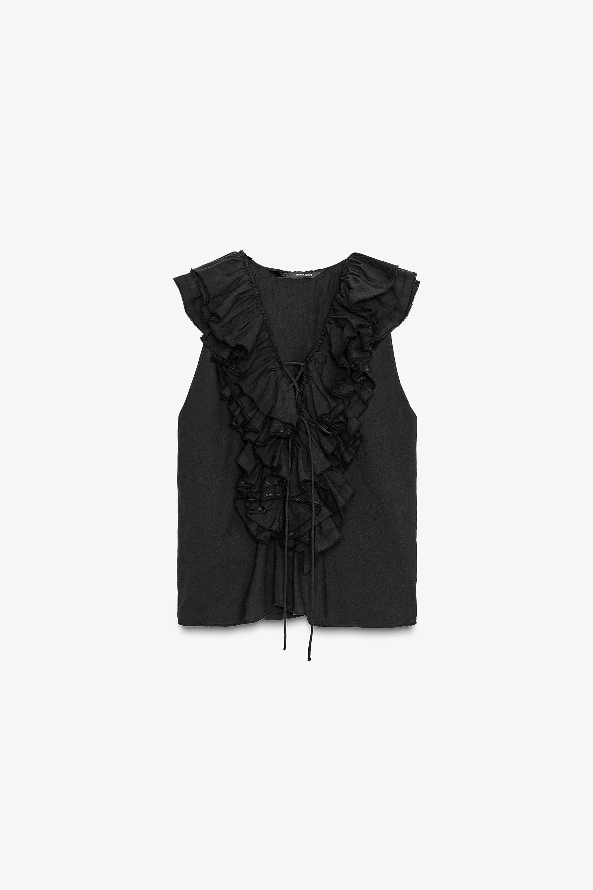 ZW COLLECTION RUFFLED TOP - Black | ZARA United States