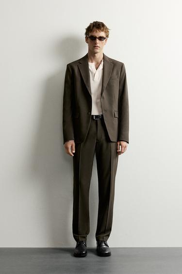 PANTALÓN TRAJE SLIM FIT - Khaki oscuro de Zara - Imagen 0
