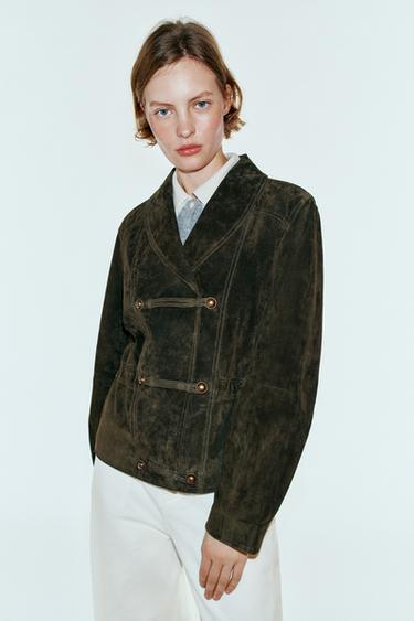 100% LEATHER FROG FASTENING JACKET — Khaki 2