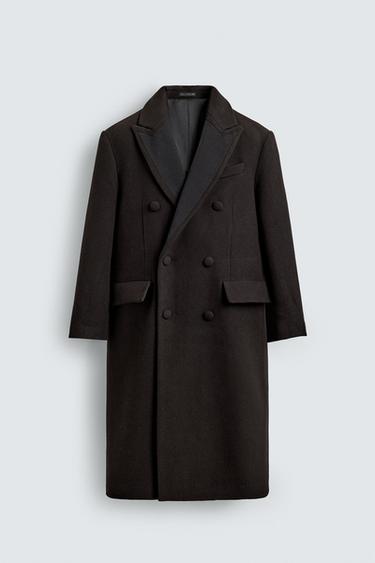 MANTEAU AVEC LAINE REVERS CONTRASTE - Marron foncé de Zara