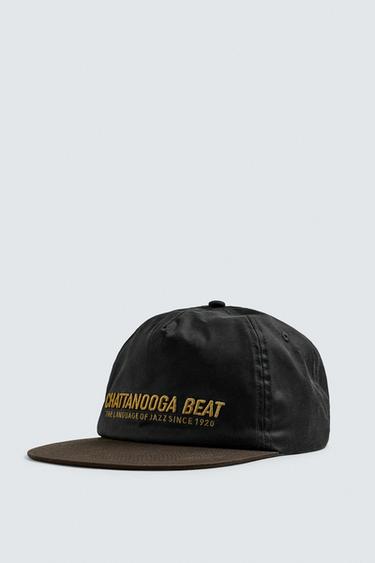 Zara EMBROIDERED FLAT VISOR CAP - Brown