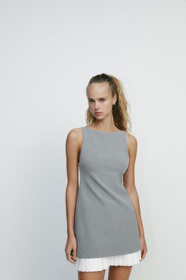 SHORT POPLIN DRESS WITH CONTRAST DETAIL - Grey by Zara