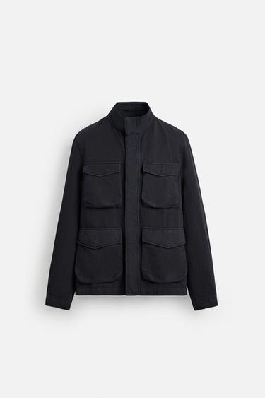 Zara COTTON - LINEN POCKET JACKET - Navy blue