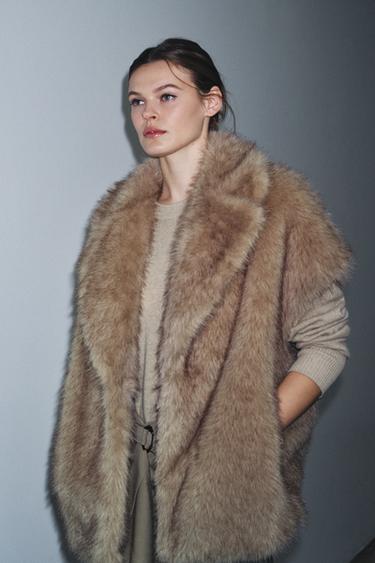 ZW COLLECTION LIMITED EDITION FAUX FUR WAISTCOAT - Beige by Zara