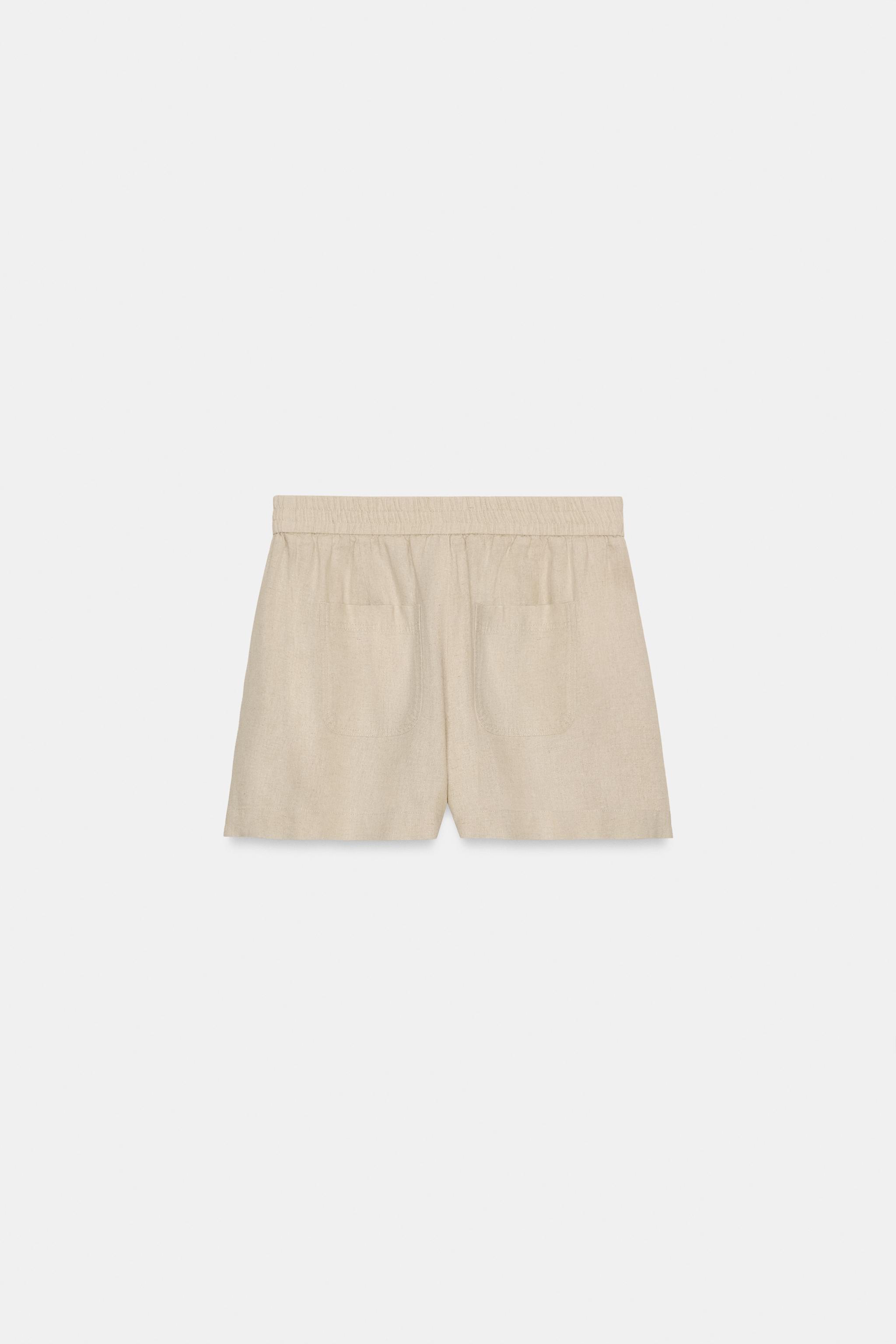 リネン混紡ゴムウエストバミューダパンツ - ライトベージュ | ZARA